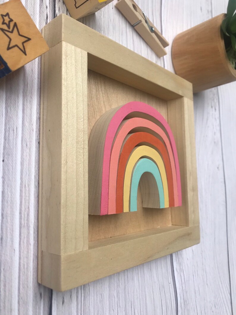 Framed Wooden Rainbow Wall Art for Kids Natural Wood Wall Etsy