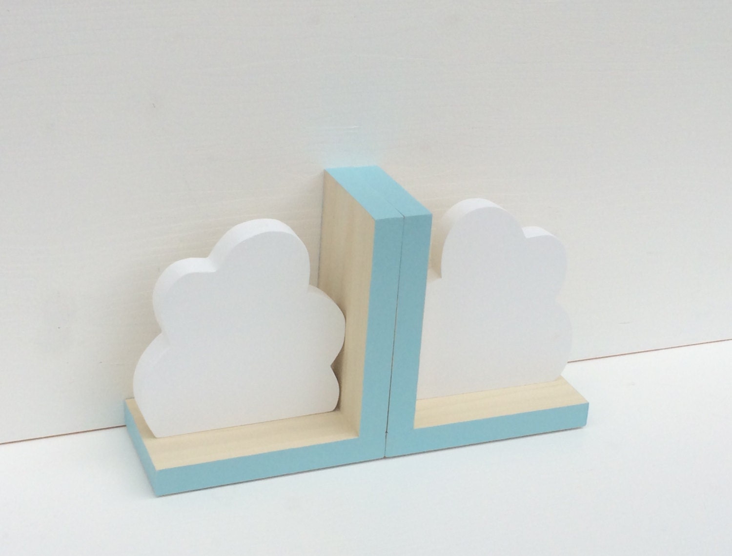 Cloud Bookends Aqua Blue Decor Nursery Wooden Cloud Bookends Aqua Blue Decor Nursery Wooden Children S Baby Kids Eco Friendly