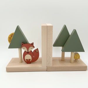 Personalized Woodland Forest & Fox Bookends perfect to organize childrens books, Woodland nursery and baby shower gift, Kids Animal Decor image 7