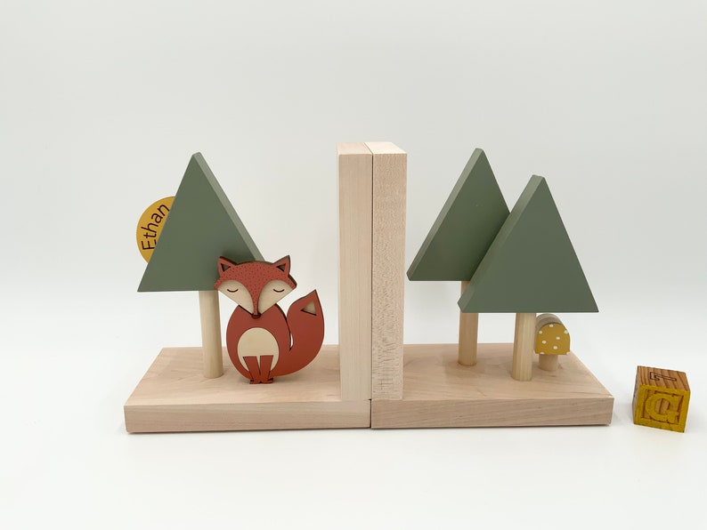 Personalized Woodland Forest & Fox Bookends perfect to organize childrens books, Woodland nursery and baby shower gift, Kids Animal Decor image 7
