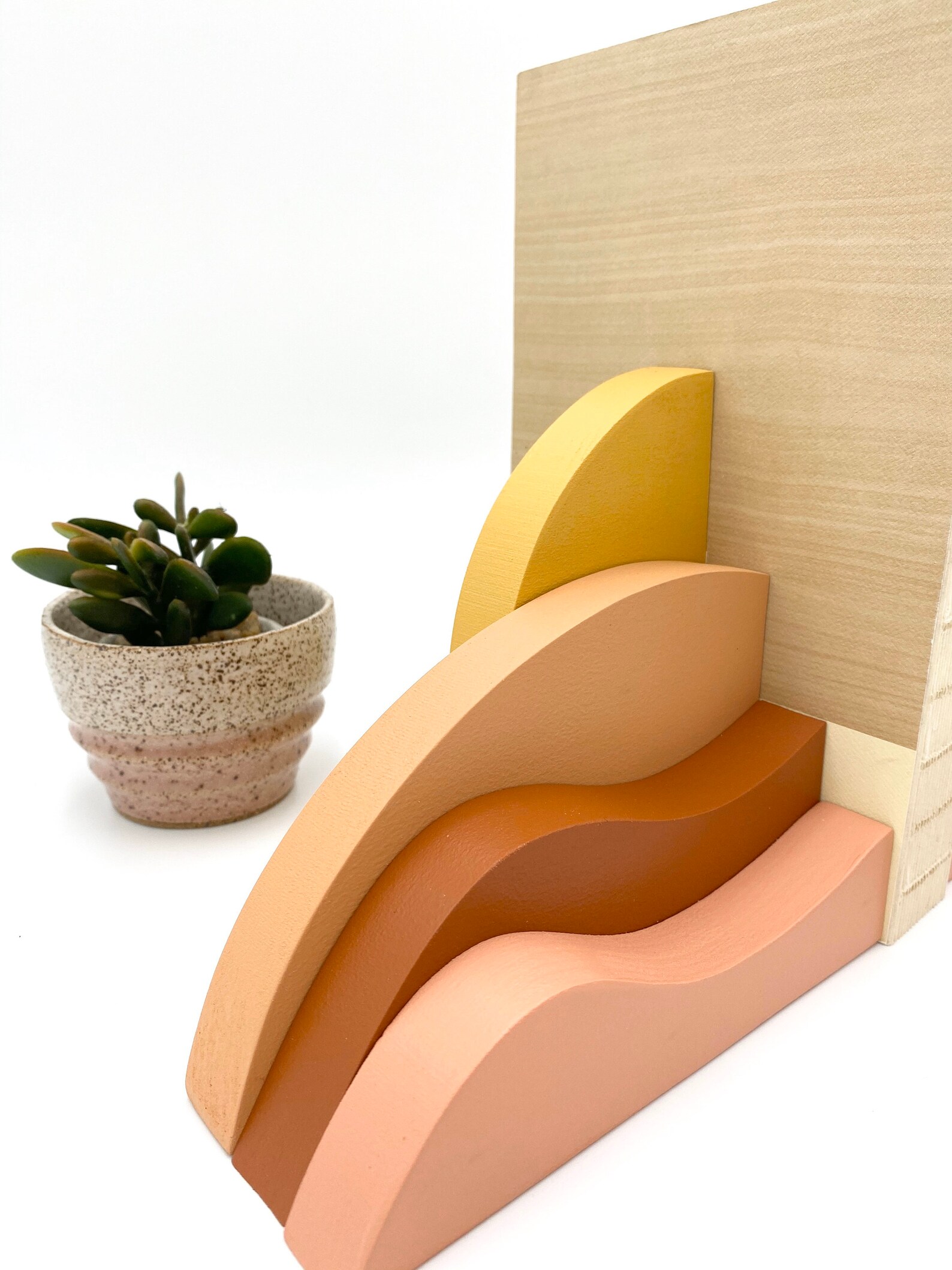 Desert Sunset Landscape Bookends Terracotta Landscape Art Etsy