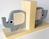 Elephant Bookends, Elephant Nursery, Elephant Kids Decor, Elephant Nursery Decor, Yellow and Gray,  eco-friendly