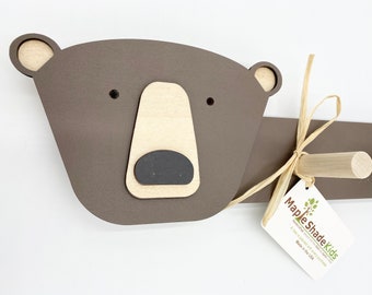 Brown Bear Hanger for a Woodland Baby Nursery, Forest themed Kids Room or Animal playroom room.