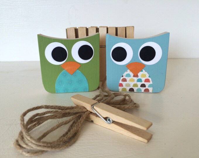 Owl Art Display Clips Green and Blue Owl Kids Decor Owl Etsy
