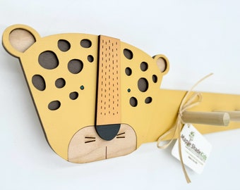 Leopard Kids Hanger: Safari Nursery Decor, Wooden Animal Peg Rack