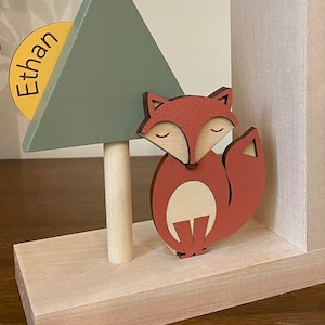 Personalized sun with tree and fox bookend