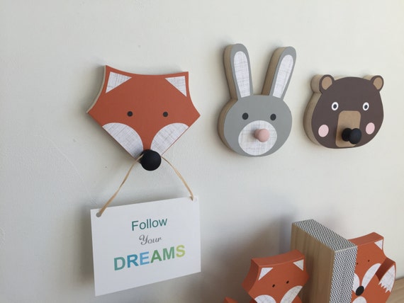 Woodland Animal Wall Hooks Bunny Fox Bear Woodland Nursery