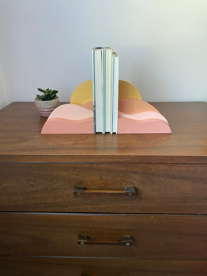 Desert Sunrise Landscape Bookends perfect for a Boho Baby Nursery, organizing kids books or bringing bohemian feel to a home. image 10
