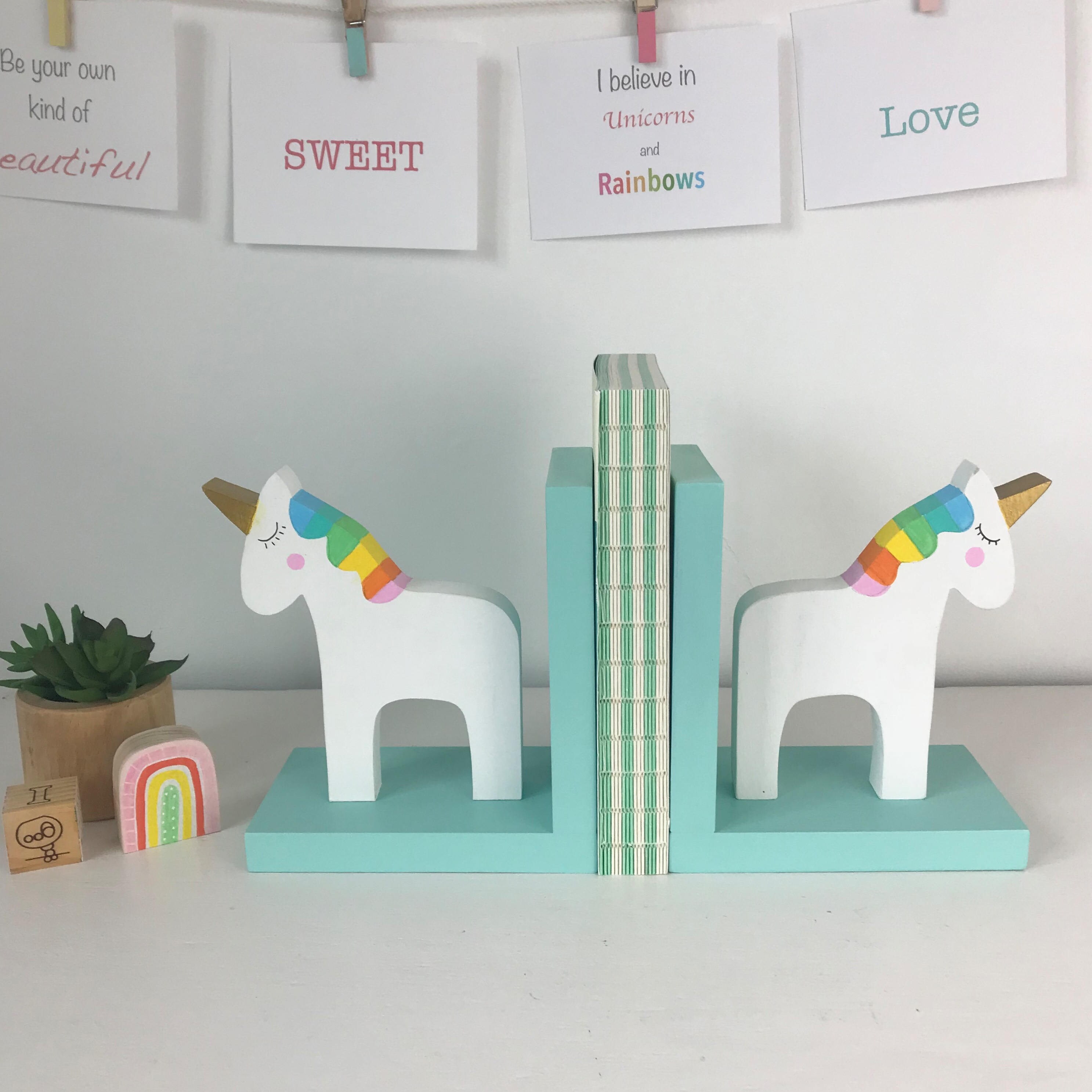 Rainbow Unicorn Bookends Children Bookends Unicorn Room Etsy