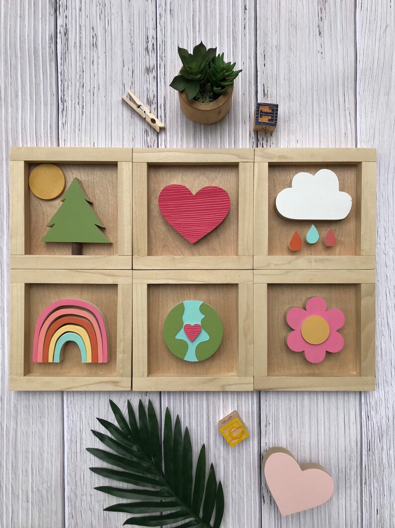Framed Wooden Rainbow Wall Art for Kids Natural Wood Wall Etsy