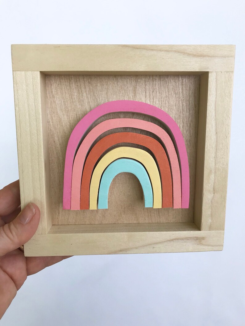 Framed Wooden Rainbow Wall Art for Kids Natural Wood Wall Etsy