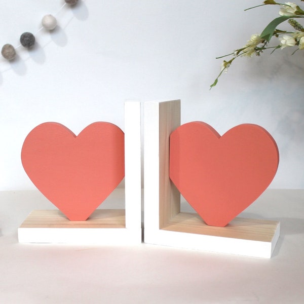 Heart Bookends, Coral Pink, Heart Decor,  Kids Decor, Pink Heart Bookends, Eco-friendly, girl bedroom decor