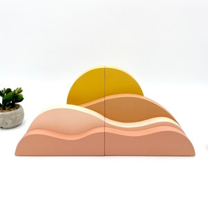 Desert Sunrise Landscape Bookends perfect for a Boho Baby Nursery, organizing kids books or bringing bohemian feel to a home. image 4