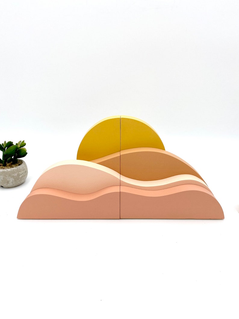 Desert Sunrise Landscape Bookends perfect for a Boho Baby Nursery, organizing kids books or bringing bohemian feel to a home. image 4