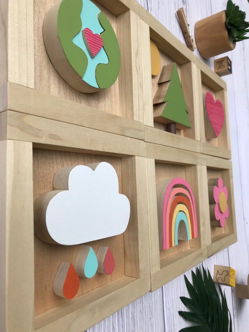 Framed Wooden Rainbow Wall Art for Kids Natural Wood Wall Etsy
