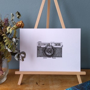 Vintage Camera, Original Pen & Ink Drawing, Unframed, Black and White