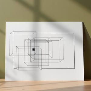 Occhio geometrico – Stampa artistica in bianco e nero / Arte minimalista surreale a inchiostro / Decorazione murale con illusione ottica / Regalo premuroso