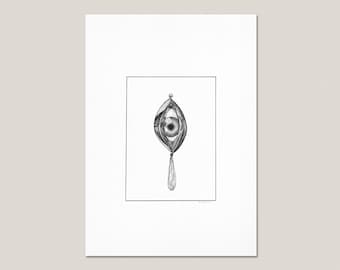 The Feminine Eye Print — Occult Eye Ink Drawing, Symbolic Surreal Illustration