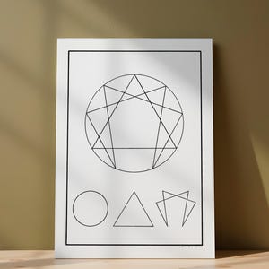 Stampa artistica del simbolo dell'Enneagramma / Disegno di geometria sacra con la legge dell'Uno, Tre e Sette / Arte murale esoterica