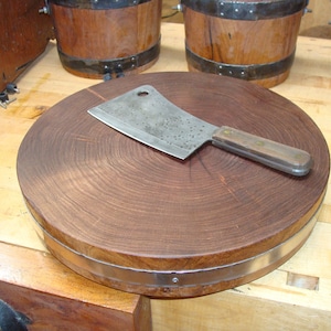 14 x 2.25” Mesquite Wood End Grain Cutting Board with stainless band.