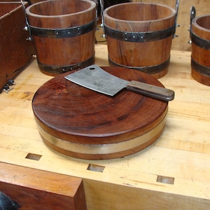 16”x 3” Mesquite Wood Cutting Board Round with Forged Stainless Hoop