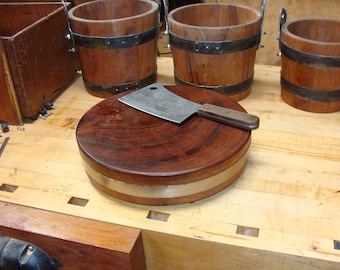 Mesquite Wood Cutting Board Round with Forged Stainless Hoop