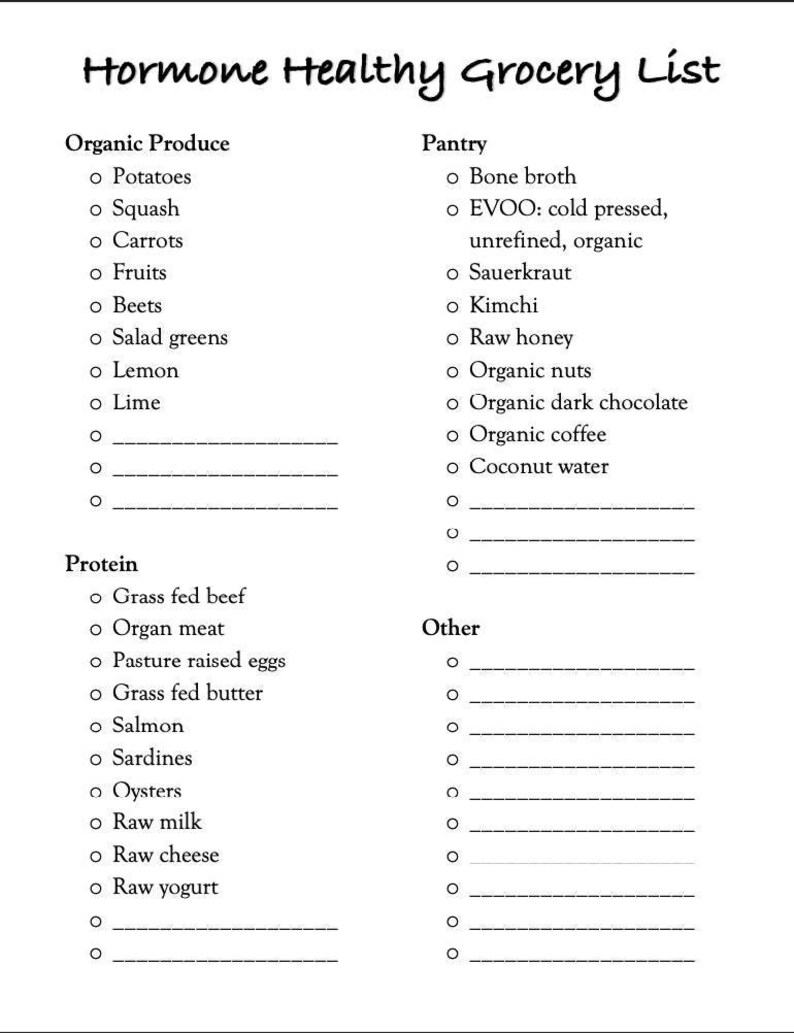 Hormone Healthy Printable Grocery List PDF - Etsy