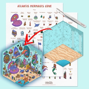 DIY Tiny 3D Isometric Sticker Kit Designed for Building Miniature Worlds - Underwater Mermaid&#39;s Cove