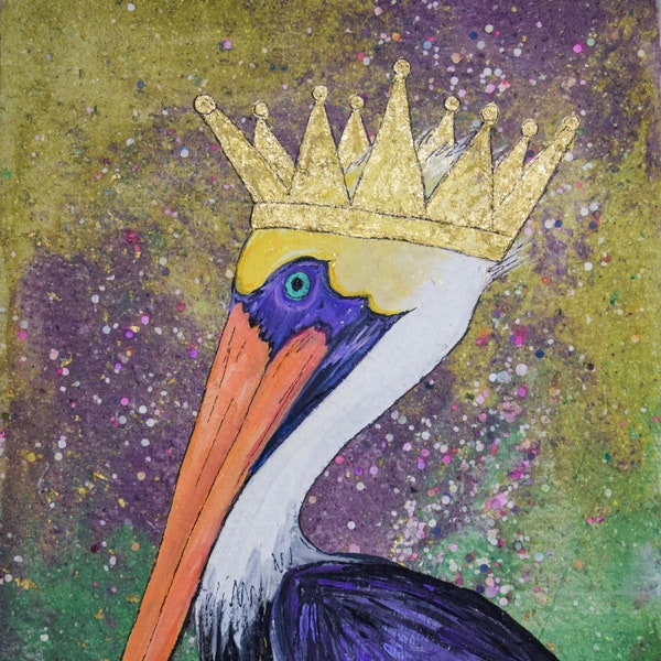 16x20 "Mardi Gras Pelican King" - LARGE PRINT matted to fit 16x20 frame