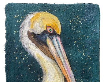 11x14 "Colorful Brown Pelican"(Louisiana state bird)  - PRINT MATTED to fit 11x14 frame