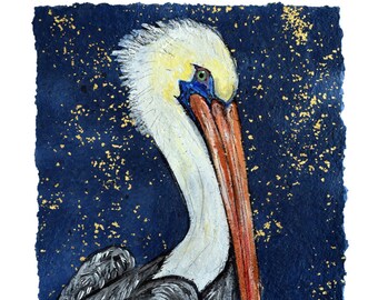 Pelican in Blue- LARGE PRINT matted to fit 16x20