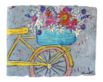 11x14"Bicycle flowers" (bike flowers)- PRINT MATTED to fit 11x14 frame