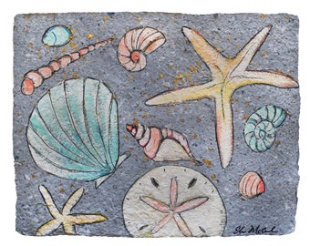 11x14-"Pale Starfish and shells"- PRINT MATTED to fit 11x14 frame