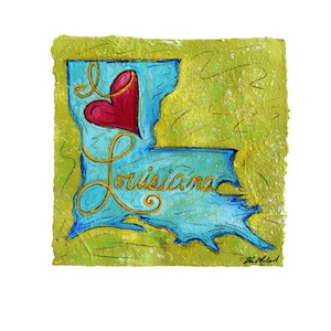 11x14 &quot;I LOVE Louisiana&quot; (Louisiana state)-  PRINT MATTED to fit 11x14 frame