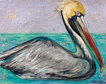 11x14 "Pelican on the Water" (Louisiana state bird)- PRINT MATTED to fit 11x14 frame