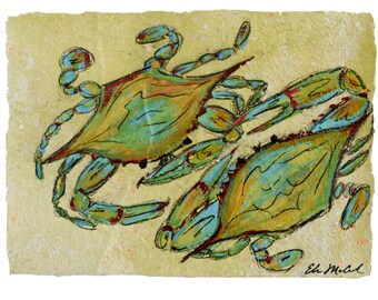 11x14 "Blue Crabs" (seafood)- PRINT MATTED to fit 11x14 frame