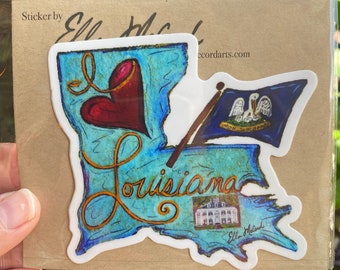 Sticker "I love Louisiana" (with state flag) vinyl die-cut sticker