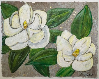 11x14 "Magnolia pair" (Louisiana state flower)- PRINT MATTED to fit 11x14 frame