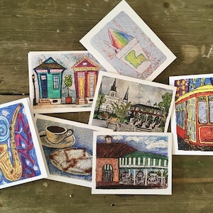 NOTECARDS- "New Orleans" themed 8 blank notecards- 8 different designs