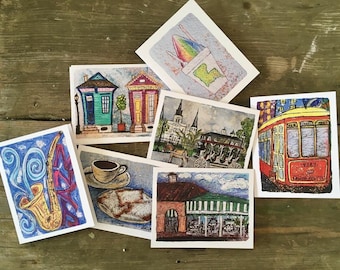 NOTECARDS- "New Orleans" themed 8 blank notecards- 8 different designs
