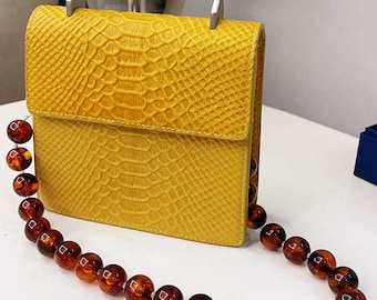 Vintage Elegant Tortoiseshell Transparent Dual-Color Beaded Handmade Bag Strap