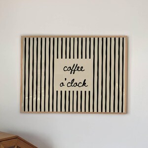 Gestreepte handgetekende koffieuurprint: poster koffiestation, grappig keukendecor (digitale download) 202