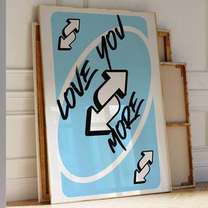 Póster retro de bar con texto "Love You More", impresión en azul bebé, diseño de naipes, decoración de pared para chicas, decoración de pared preppy para dormitorio, arte de pared moderno Y2K 67