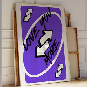 Póster de bar retro morado con texto "Love You More", impresión imprimible, arte de pared con naipes, arte de pared femenino, decoración de pared preppy para dormitorio, impresión de arte de pared moderno 67