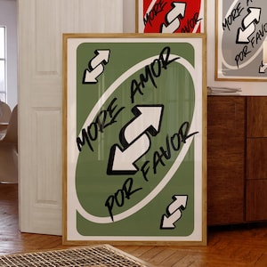 More Amor Por Favor, groene retro muurkunst print, speelkaart print, girly muurdecoratie, preppy artwork, trendy muurkunst, direct downloaden, 55