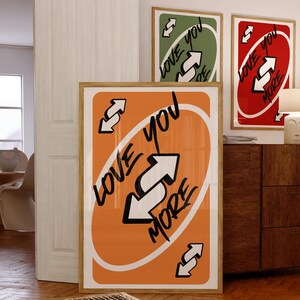 Trendy print Love You More oranje speelkaart muurkunst print trendy speelkaart poster girly print retro liefde print preppy muurdecoratie 67