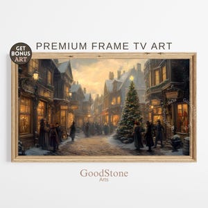 Christmas Tree Frame TV Art Moody Winter Samsung Frame TV Arts Winter Town Painting Farmhouse Christmas Decor Holiday Decor TV Art 4K T52