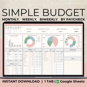 Budget Planner Google Sheets Monthly Budget Spreadsheet Biweekly Budgeting by Paycheck Expense Tracker Weekly Paycheck Budget Template 7s