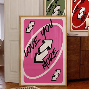Trendy Love You More Print Art | Pink Wall Art Print | Pink Playing Card Poster | Girly Printable Preppy Wall Decor | Instant Download | 67