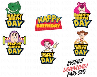 Toy Story alles Gute zum Geburtstag SVG PNG Bundle, 6 Designs, Buzz Lightjahre Woody Geburtstag Printables, sofortiger Download, Kinder Party Dekor